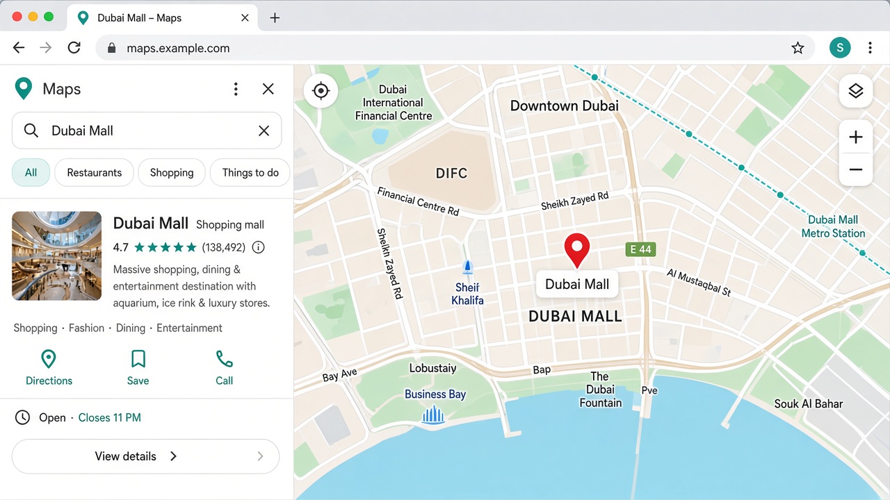 Google Maps with a location pin selected